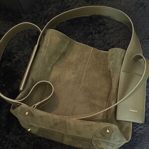 Songmont Olive Suede Tote with Leather Trim